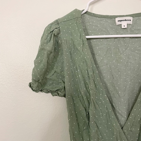 Revolve Mini Wrap Dress in Sage Polka Dot - Picture 8 of 15